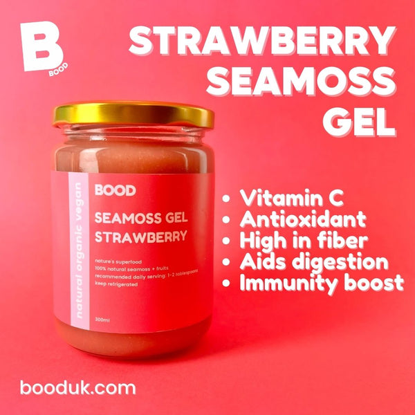 Strawberry seamoss gel packed with antioxidants and Vitamin C to aid digestion and boost immunity