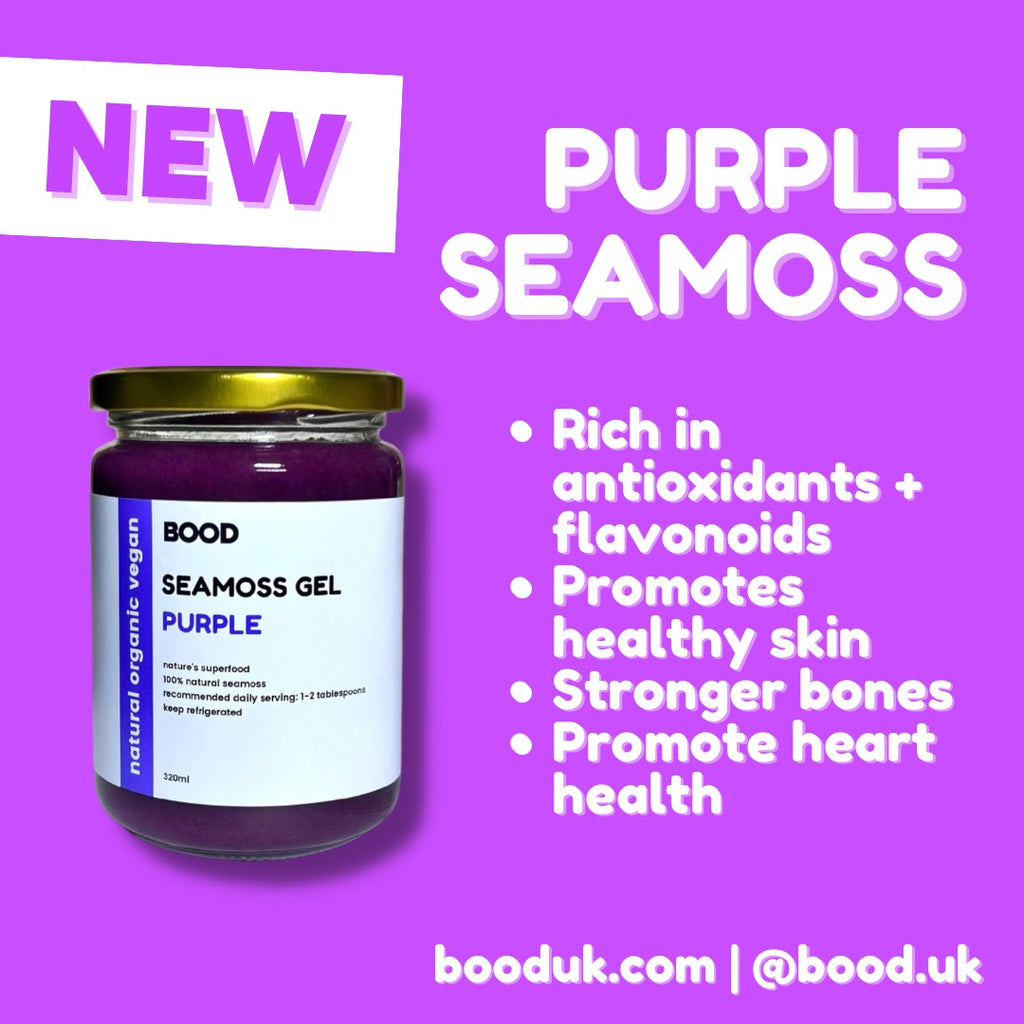 Purple seamoss gel rich in antioxidants and flavonoids. Promotes healthy skin, stronger bones and heart health