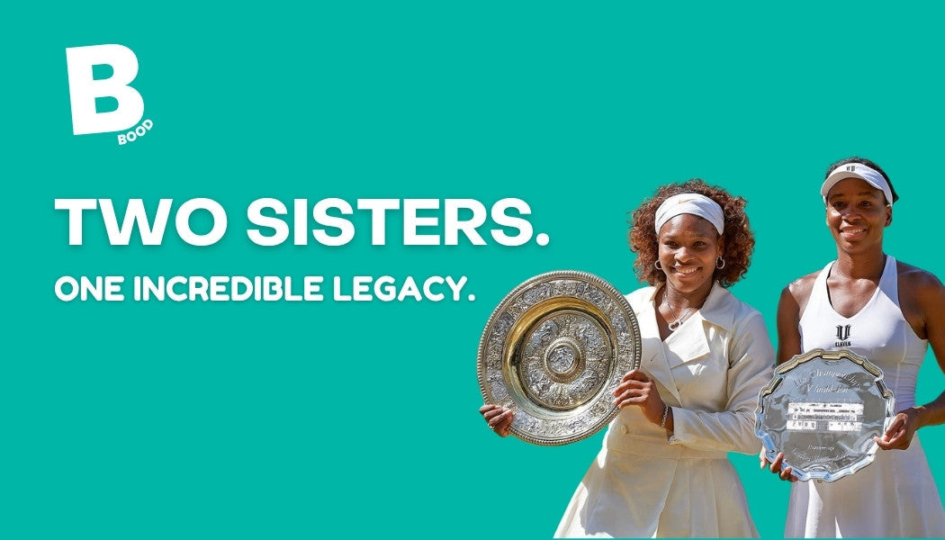 Venus and Serena Williams celebrating their Wimbledon achievements with the headline "Two Sisters. One Incredible Legacy."