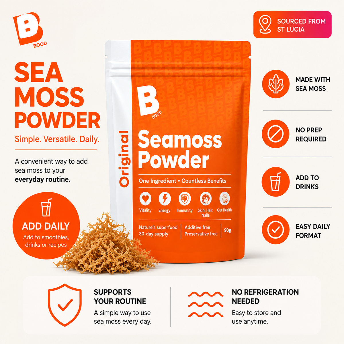 BOOD Original Sea Moss Powder with dried sea moss and daily-use benefits